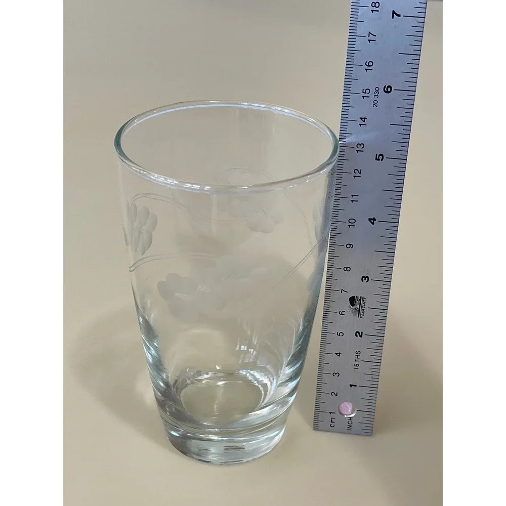 Set of 12 Etched Floral Glass Tumblers Highball Glasses with Storage Box